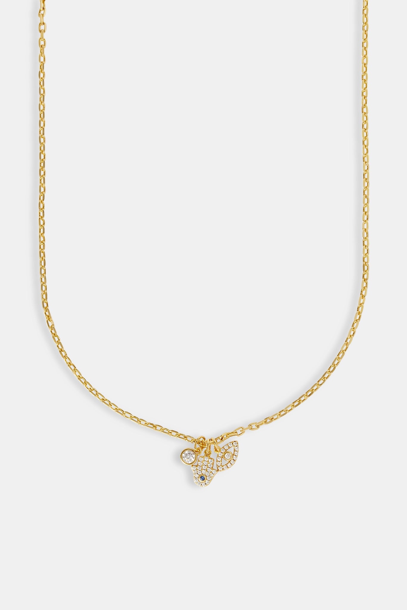 Iced Hamsa Hand & Evil Eye Necklace - 10mm